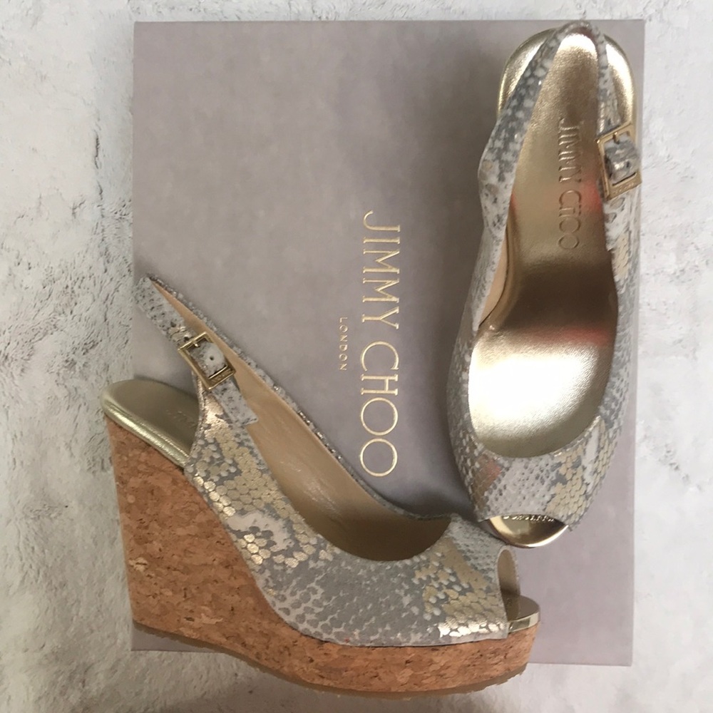 Never worn Jimmy Choo slingback wedges.